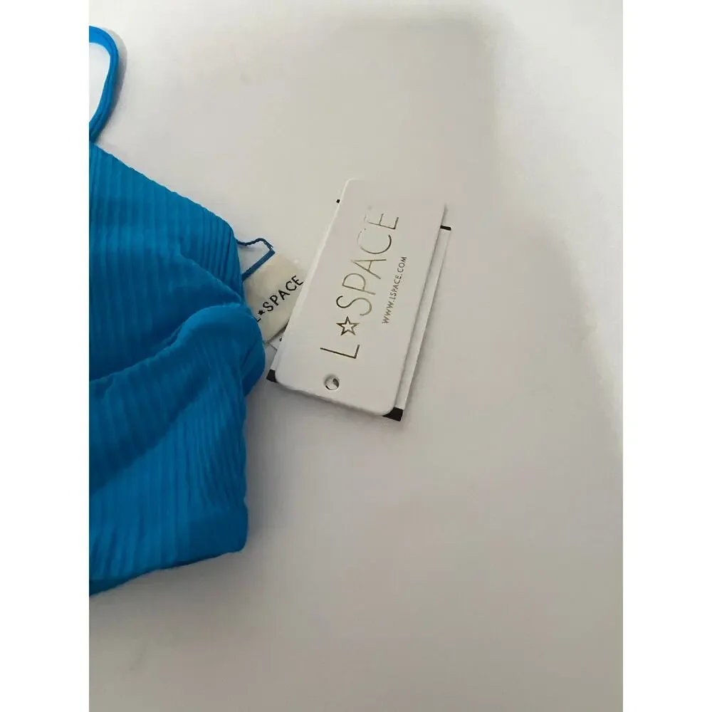 NWT L*Space Women's Ribbed Pointelle Winnie Bikini Swim Top Electric Blue Size M